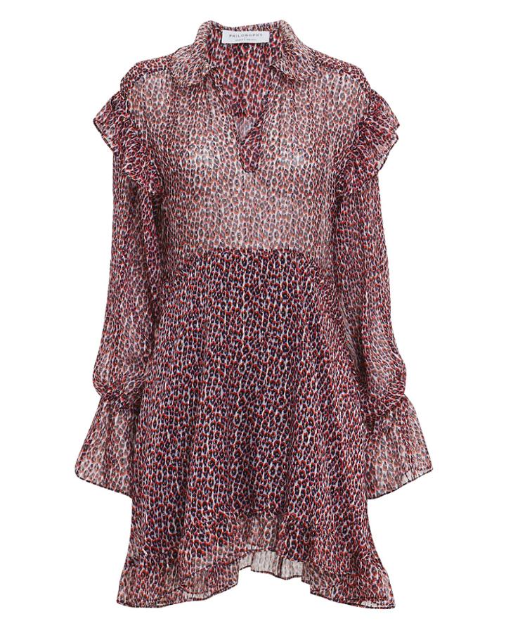 Philosophy Di L.serafini Philosophy Di Lorenzo Serafini Red Leopard Chiffon Mini Dress Red Leopard 40