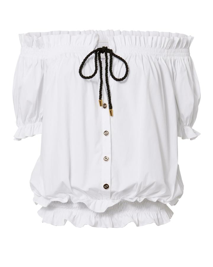 Caroline Constas Peasant Short Sleeve Button Top