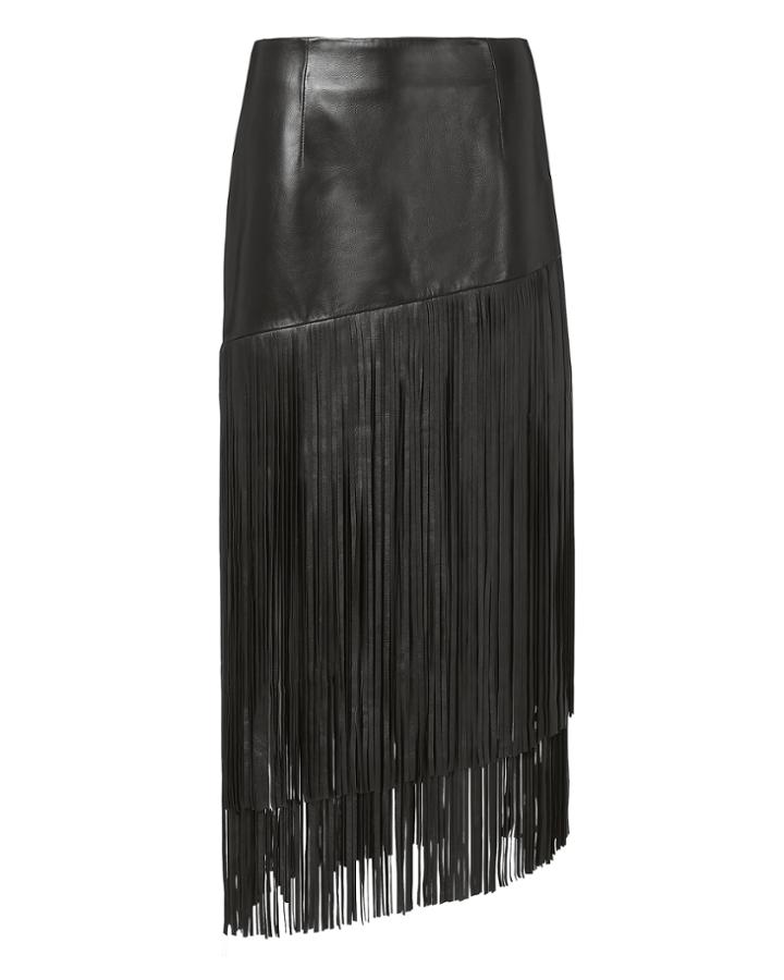 Exclusive For Intermix Intermix Mayaan Leather Fringe Skirt Black P