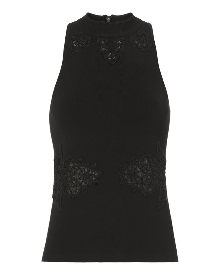 Jonathan Simkhai Lace Cutout Black Knit Top Black S