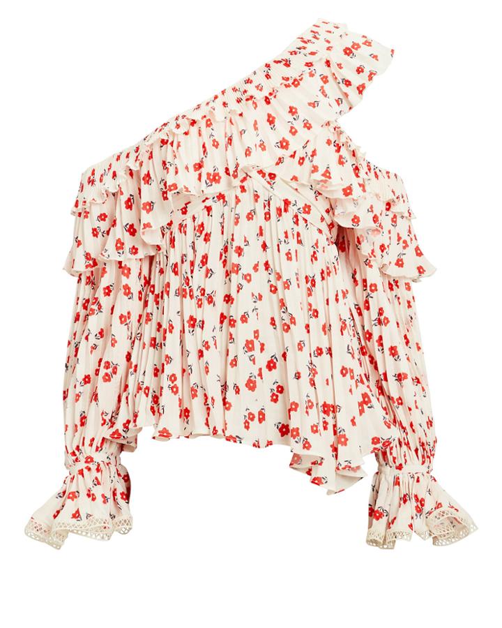 Self-portrait One Shoulder Floral Top Red/white 2