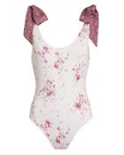 Love Shack Fancy Loveshackfancy Posy Tie Shoulder Floral One Piece Swimsuit White/pink Floral P