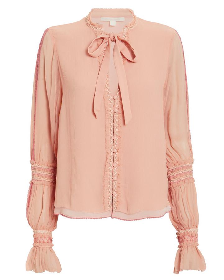 Jonathan Simkhai Crinkle Chiffon Blouse Peach S