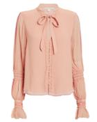 Jonathan Simkhai Crinkle Chiffon Blouse Peach S