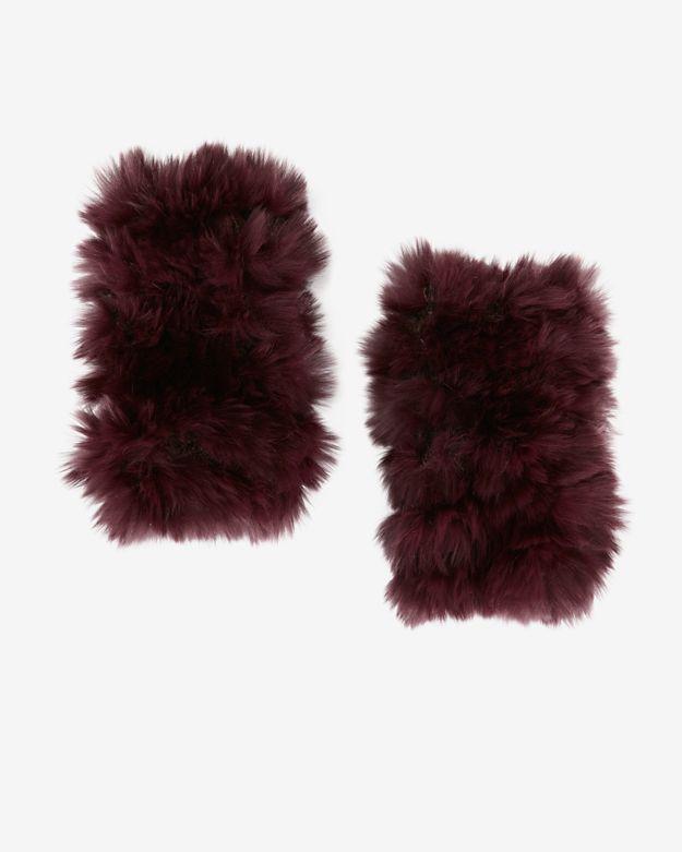 Jocelyn Rex Rabbit Fur Fingerless Mittens: Burgundy