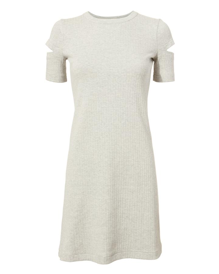 Helmut Lang Slash Sleeve Ribbed Dress Grey-lt P