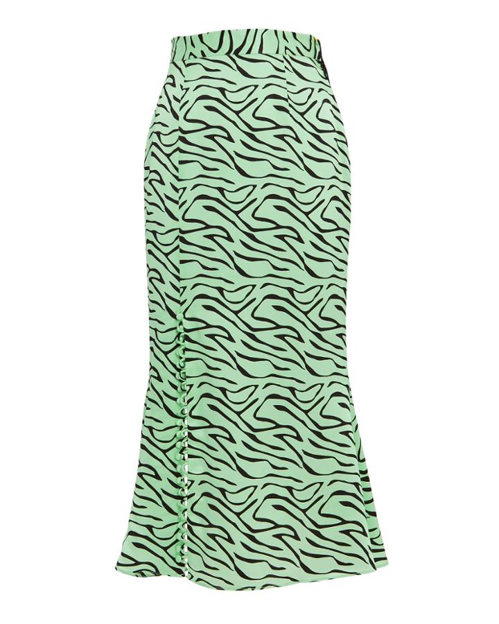 Olivia Rubin Hannah Silk Zebra Midi Skirt Green/zebra 6