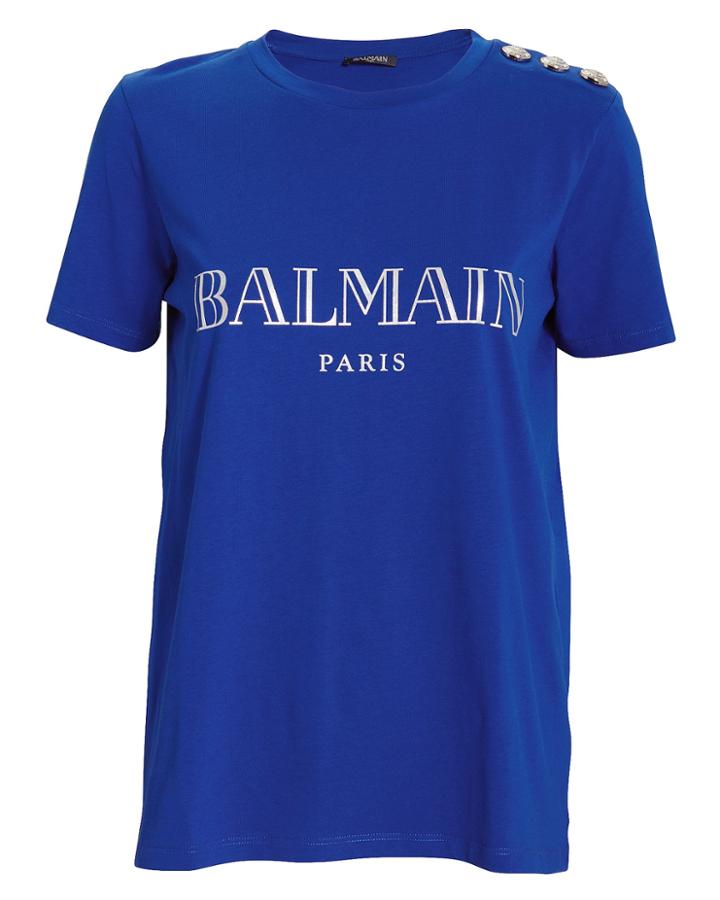 Balmain Balmain Button-detail Logo Tee Blue-med 34