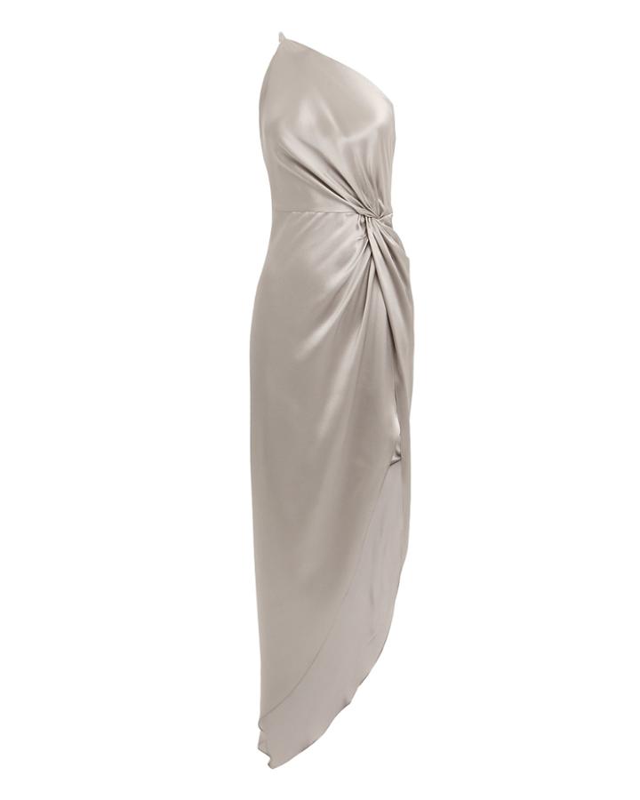 Michelle Mason Twist Knot One Shoulder Silver Dress Silver 6