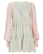 Hemant & Nandita Sana Long Sleeve Mini Dress Pink/mint P