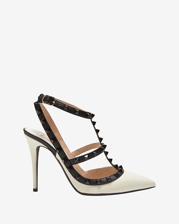Valentino Rockstud Leather Cage Pump: Ivory/black