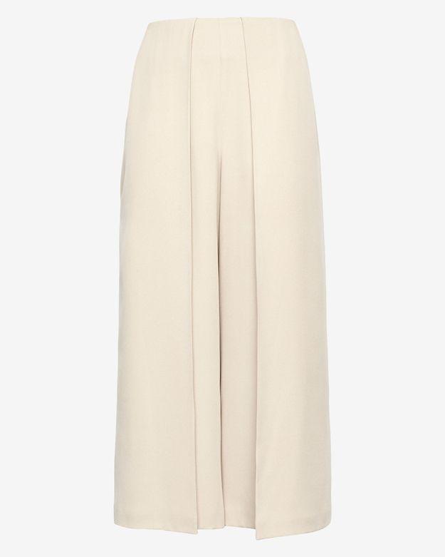 Exclusive For Intermix Celia Cropped Wide Leg Crepe Pleat Pant: Beige