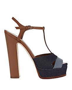 Sergio Rossi Denim Patchwork T-strap Platform Sandals