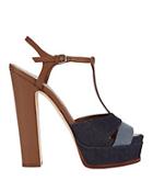 Sergio Rossi Denim Patchwork T-strap Platform Sandals