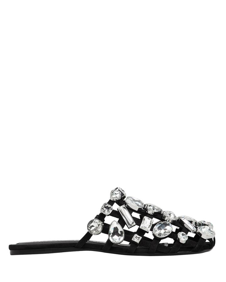 Alexander Wang Amelia Crystal Cage Suede Slippers Black 36.5
