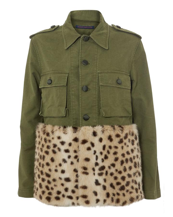 Harvey Faircloth Leopard Faux Fur Field Jacket Olive/army P