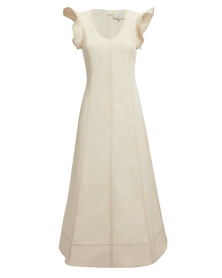 Sea Stella Flutter Sleeve Midi Dress Ivory Zero