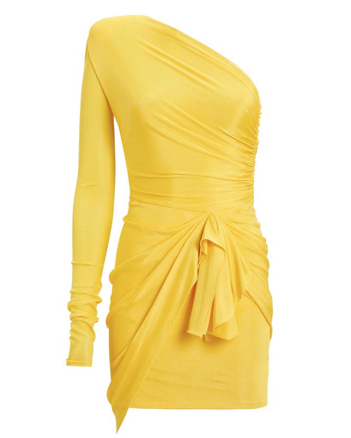 Alexandre Vauthier Single Sleeve Jersey Mini Dress Yellow 38