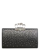 Alexander Mcqueen Skull Four Ring Crystal Studded Leather Clutch Black 1size