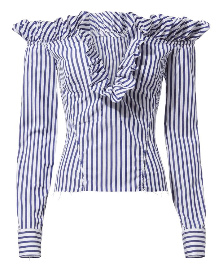 Marques Almeida Marques' Almeida Off Shoulder Striped Blouse Blue-med P