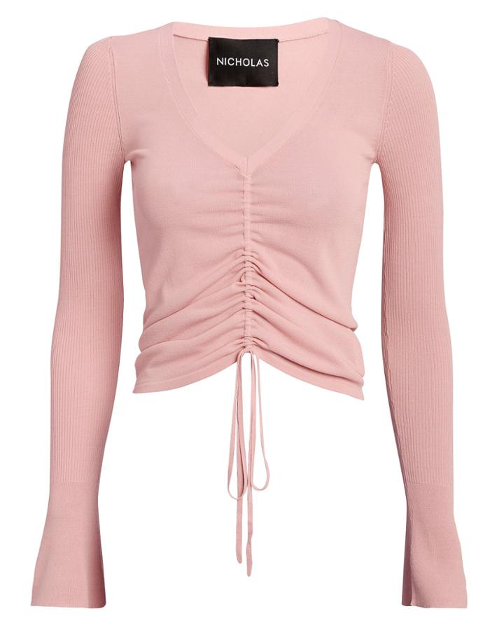 Nicholas Pink Ruched Knit Drawstring Top Pink S