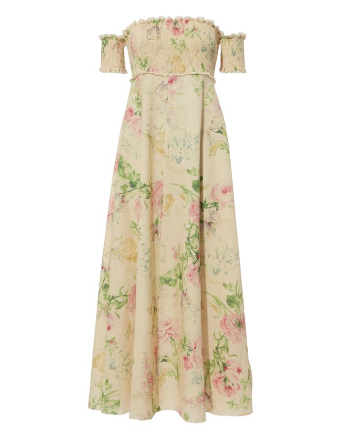 Zimmermann Iris Smocked Bodice Maxi Dress Multi Zero