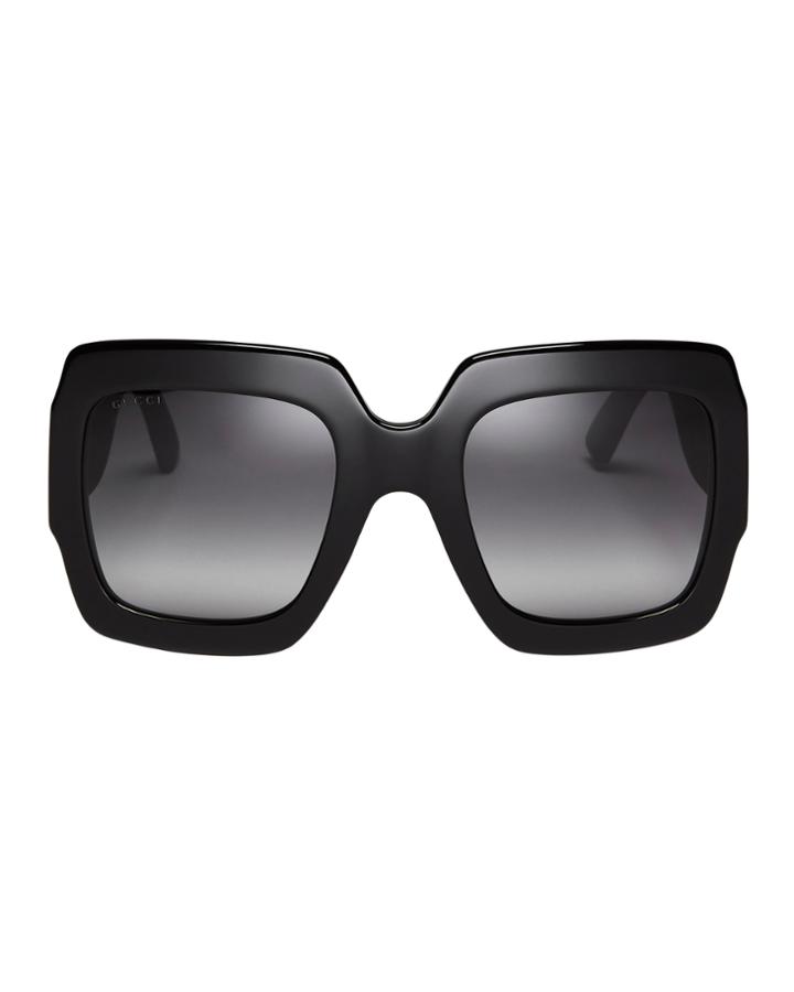 Gucci Glittered Rubber Temple Black Square Sunglasses Black 1size