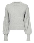 Tibi Pleated Sleeve Cropped Sweater Grey P