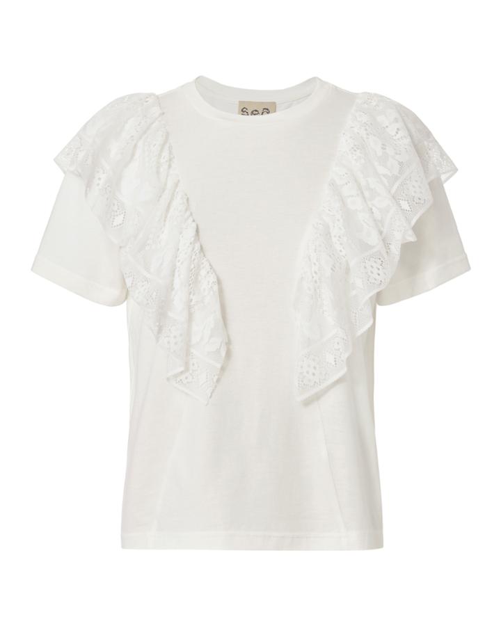 Sea Ruffle Lace White Tee White P