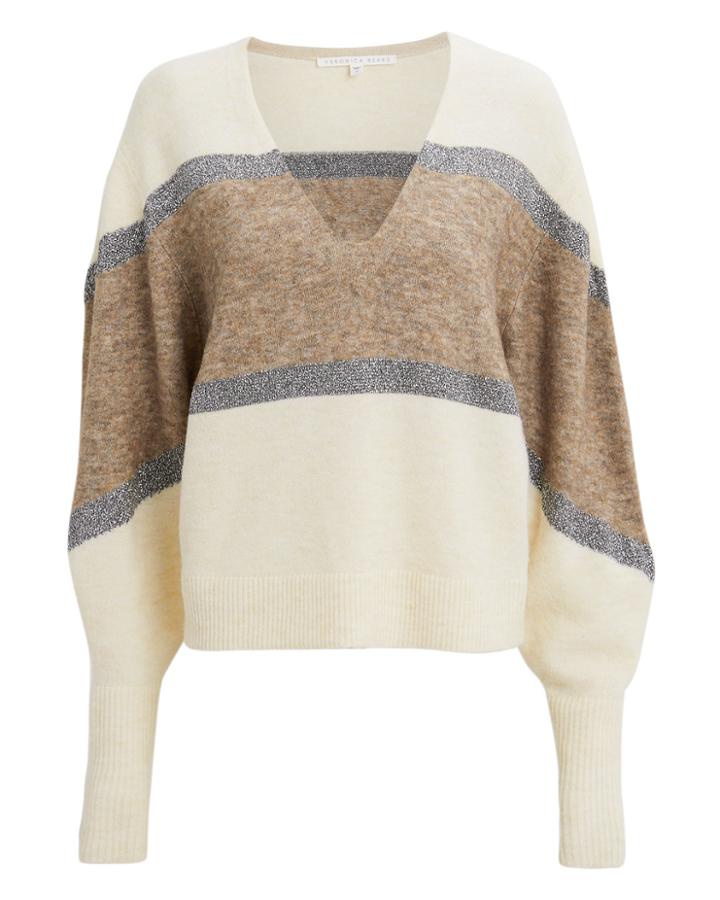 Veronica Beard Miley Lurex Stripe Sweater Ivory/stripe P