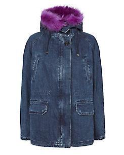 Yves Salomon Denim And Shearling Lamb Parka