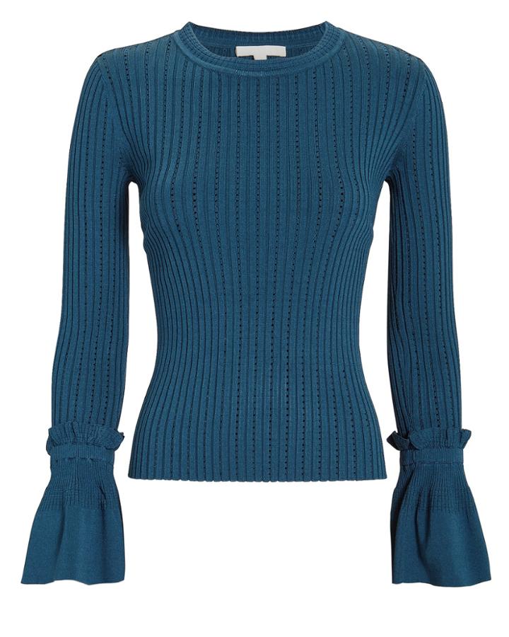 Jonathan Simkhai Blue Pointelle Bell-sleeved Sweater Blue-drk M