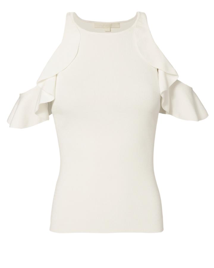 Jonathan Simkhai Ruffled Cold Shoulder Top White P