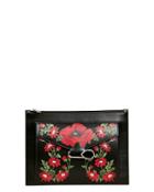 Alexander Mcqueen Pin Jewel Chain Floral Print Clutch Black 1size