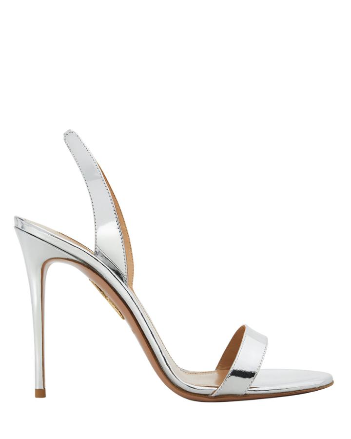 Aquazzura So Nude Silver Leather Slingback Sandals Silver 37.5