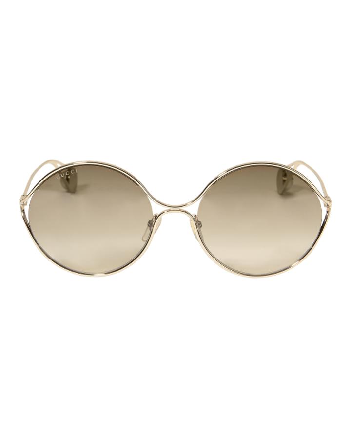 Gucci Oval Frame Pearl Temple Sunglasses Gold 1size