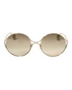 Gucci Oval Frame Pearl Temple Sunglasses Gold 1size