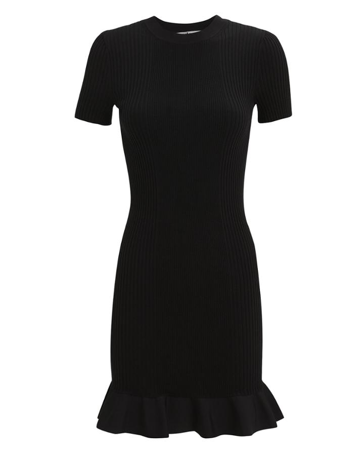 Alexander Wang Flared Hem Ribbed Knit Dress Black S