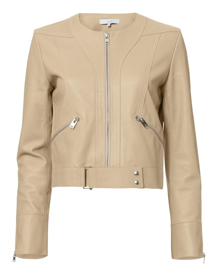 Iro Sweep Collarless Leather Jacket Beige 34