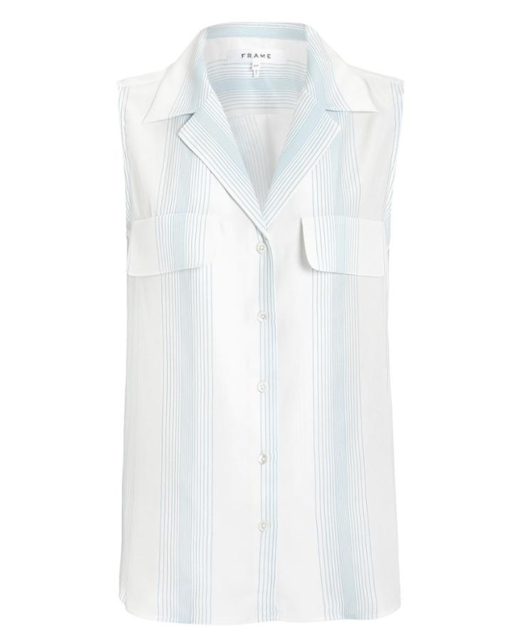 Frame Sleeveless Silk Top Ivory/light Blue/stripes M