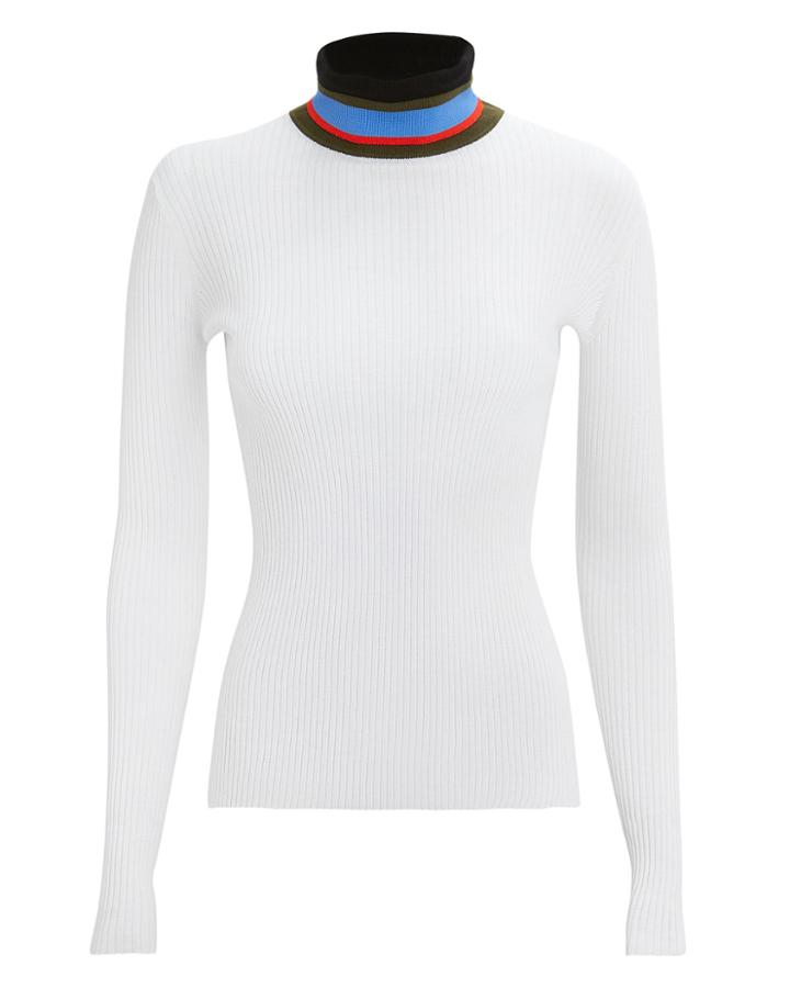 Proenza Schouler Pswl Ribbed Striped Turtleneck White/stripe P