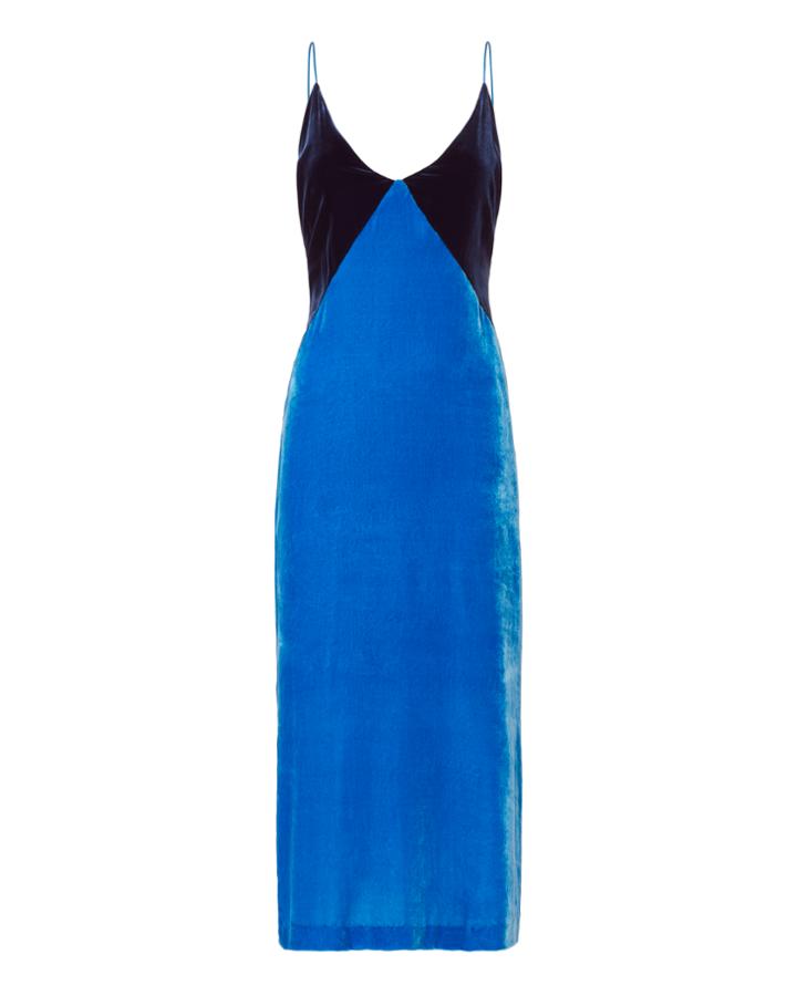 Dion Lee Blue Velvet Colorblock Slip Dress