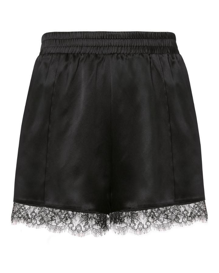 Fleur Du Mal Margot Lace Trim Silk Shorts