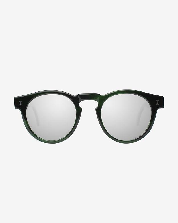Illesteva Leonard Eco Iridescent Frame Mirrored Lenses Sunglasses: Green