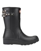 Hunter Original Studded-strap Short Wedge Rain Boots Black 6