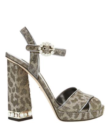 Dolce & Gabanna Dolce & Gabbana Glitter Leopard Embellished Sandals Silver 39