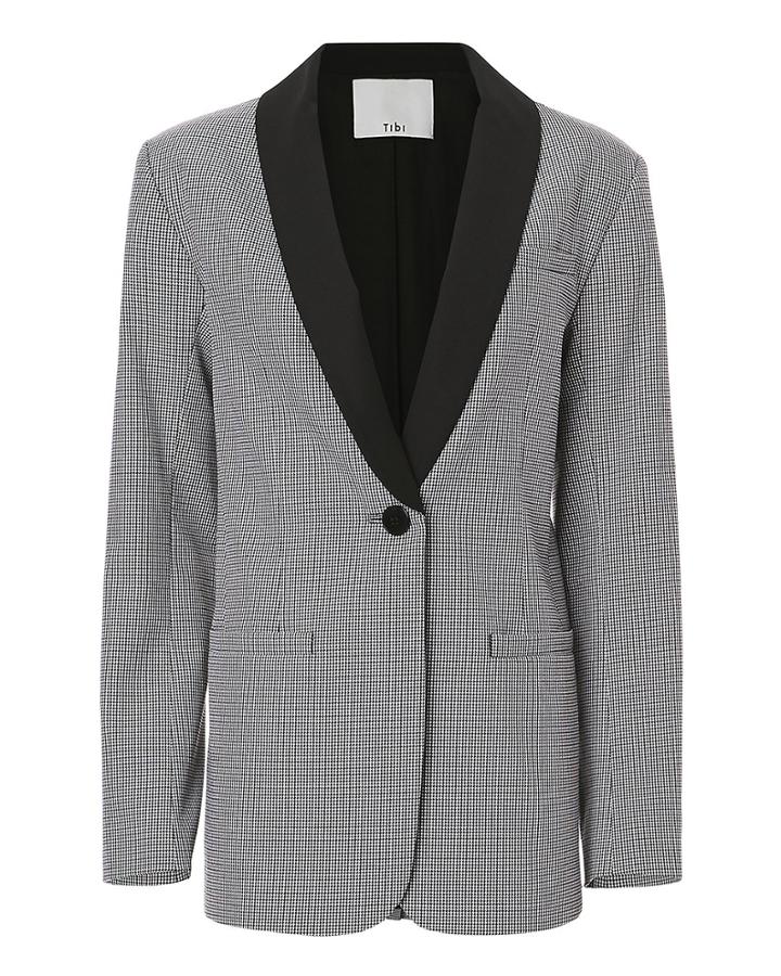 Tibi Houndstooth Tuxedo Blazer Grey P