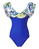 Emilio Pucci Electric Blue Ruffle One Piece Swimsuit Blue-med 38