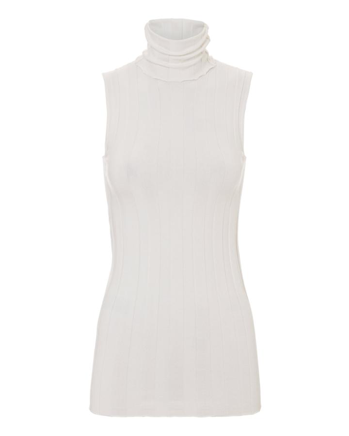 Derek Lam Ribbed Sleeveless Core Ivory Turtleneck Ivory P