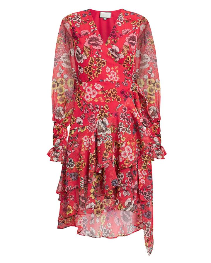 Alexis Sidony Red Floral Wrap Dress Red Floral L
